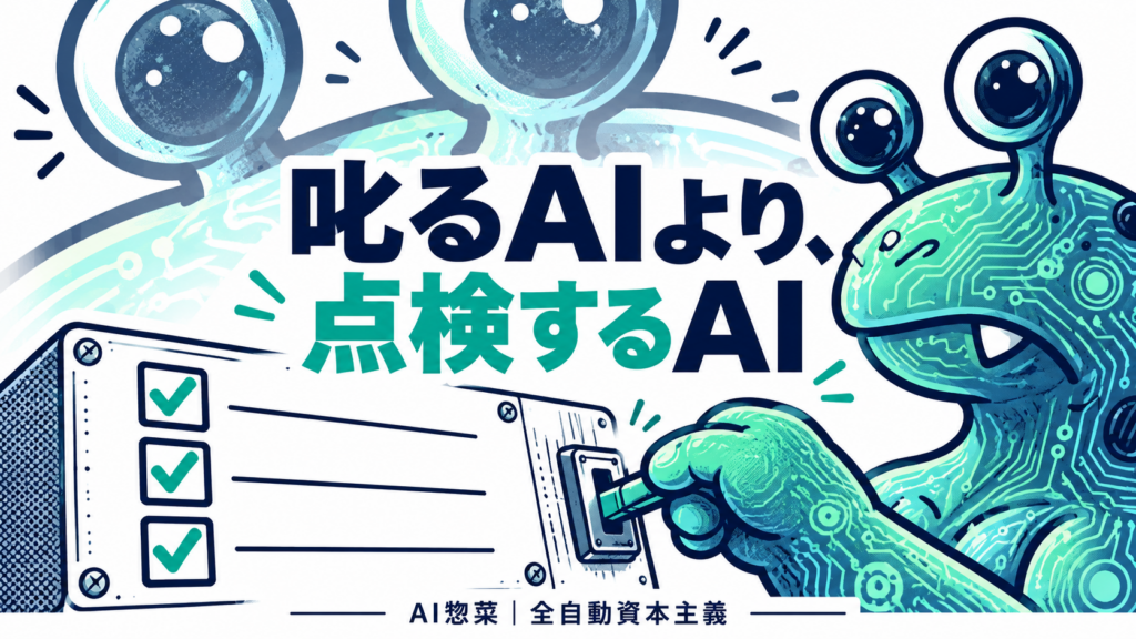 AI惣菜が判断前のチェックリストを点検するイラスト