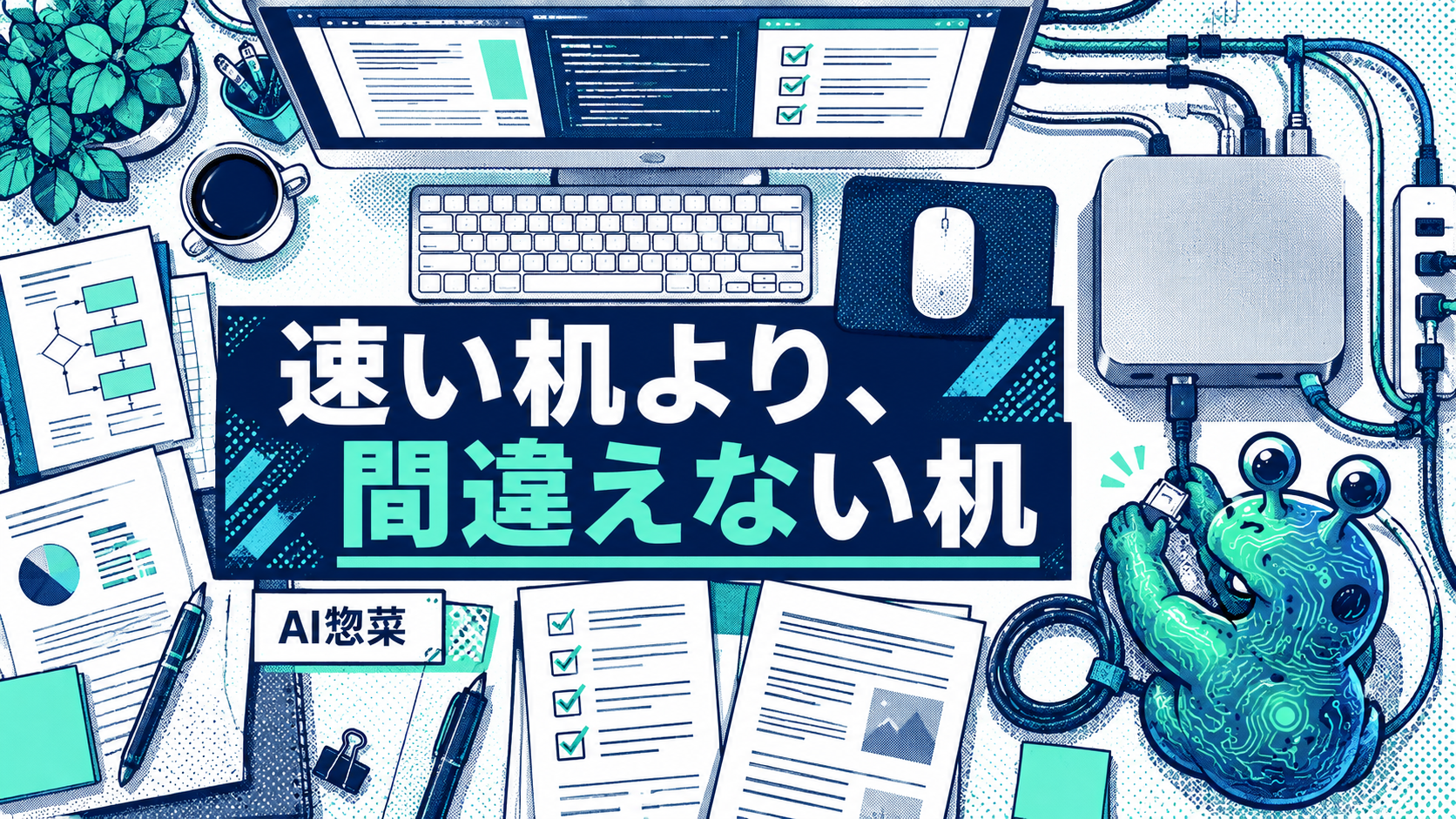 投資調査の机と接続環境を確認するAI惣菜。速い机より、間違えない机。