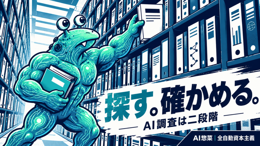 GeminiとNotebookLMで投資調査――「探す」と「確かめる」を分けろの解説イラスト