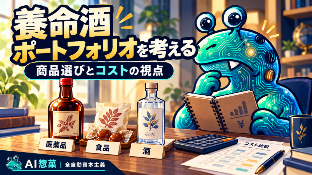 養命酒を題材に、医薬品・食品・酒の商品選びとコストを比較するAI惣菜。
