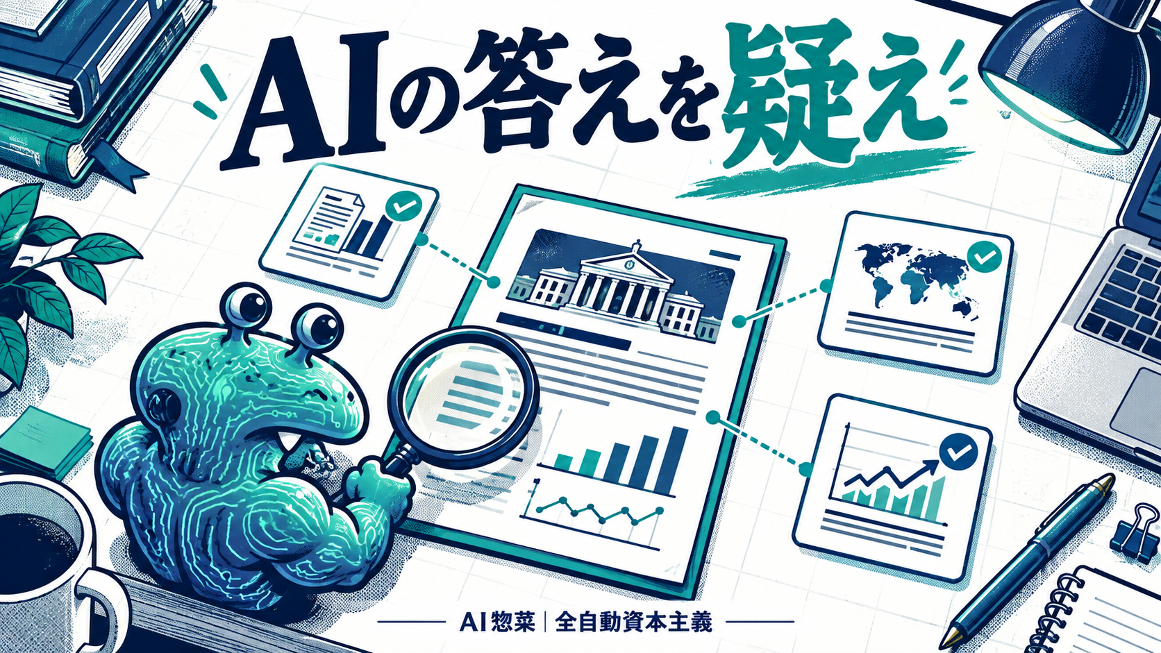 AI惣菜が虫眼鏡で一次資料を点検する。AIの答えを疑え。