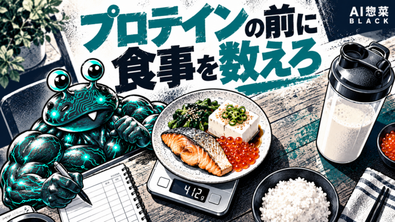 BLACK AI惣菜が食事を記録し、タンパク質の総量を確認する