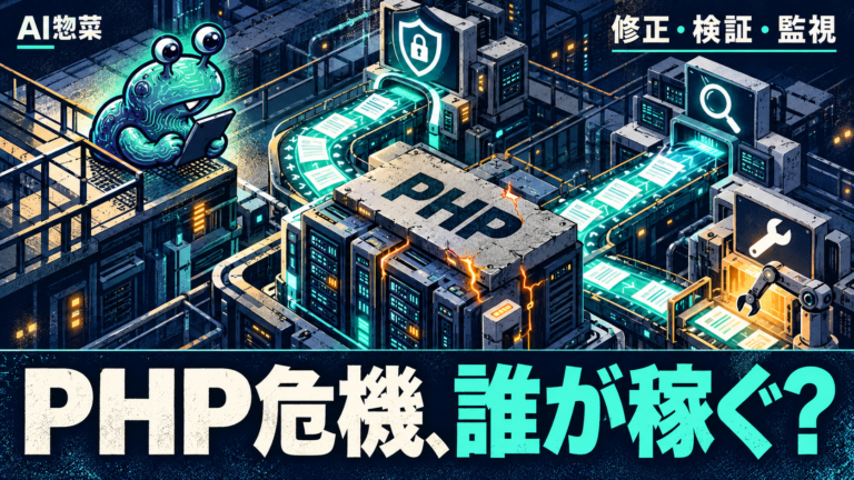 PHP脆弱性の修正・検証・監視から関連企業へ仕事が流れる様子を調べるAI惣菜